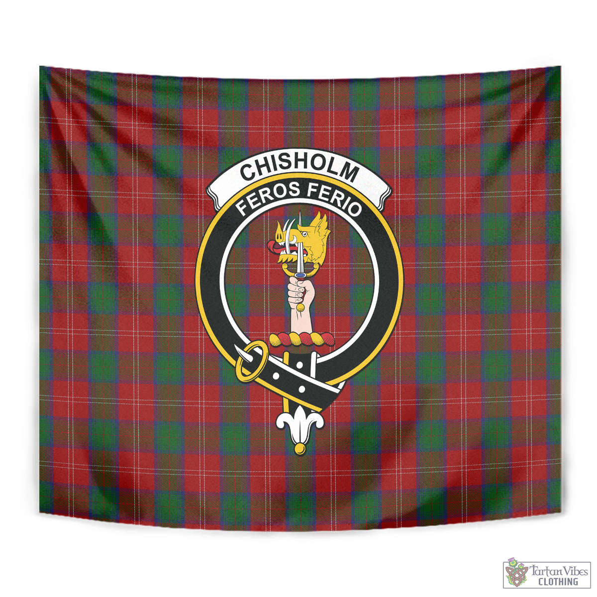 Tartan Vibes Clothing Chisholm Tartan Tapestry Wall Hanging and Home Decor for Room with Family Crest