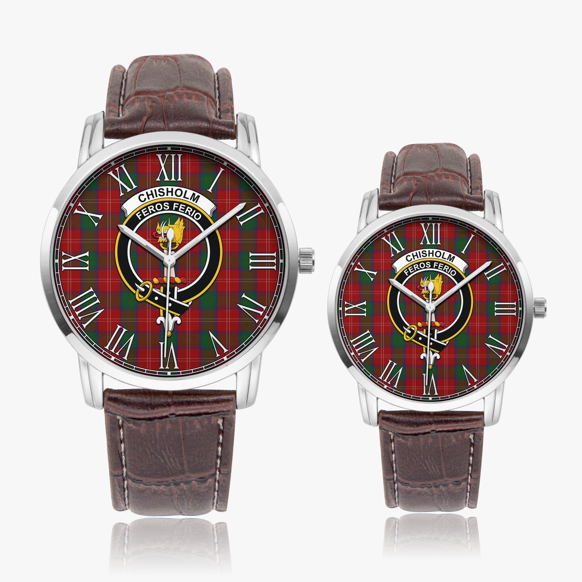 Chisholm Tartan Family Crest Leather Strap Quartz Watch - Tartanvibesclothing