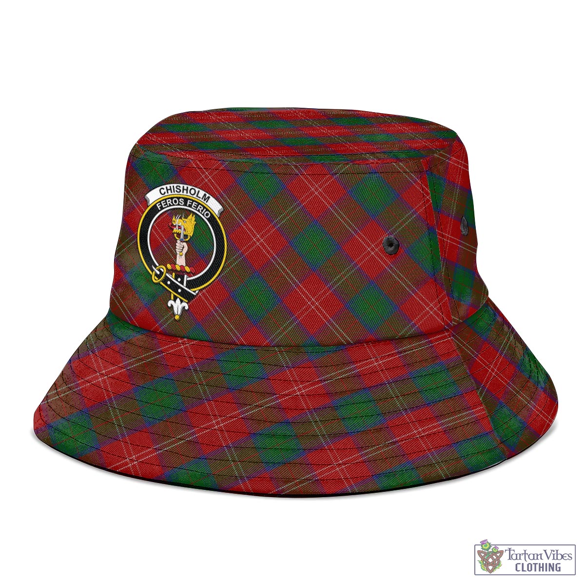 Tartan Vibes Clothing Chisholm Tartan Bucket Hat with Family Crest