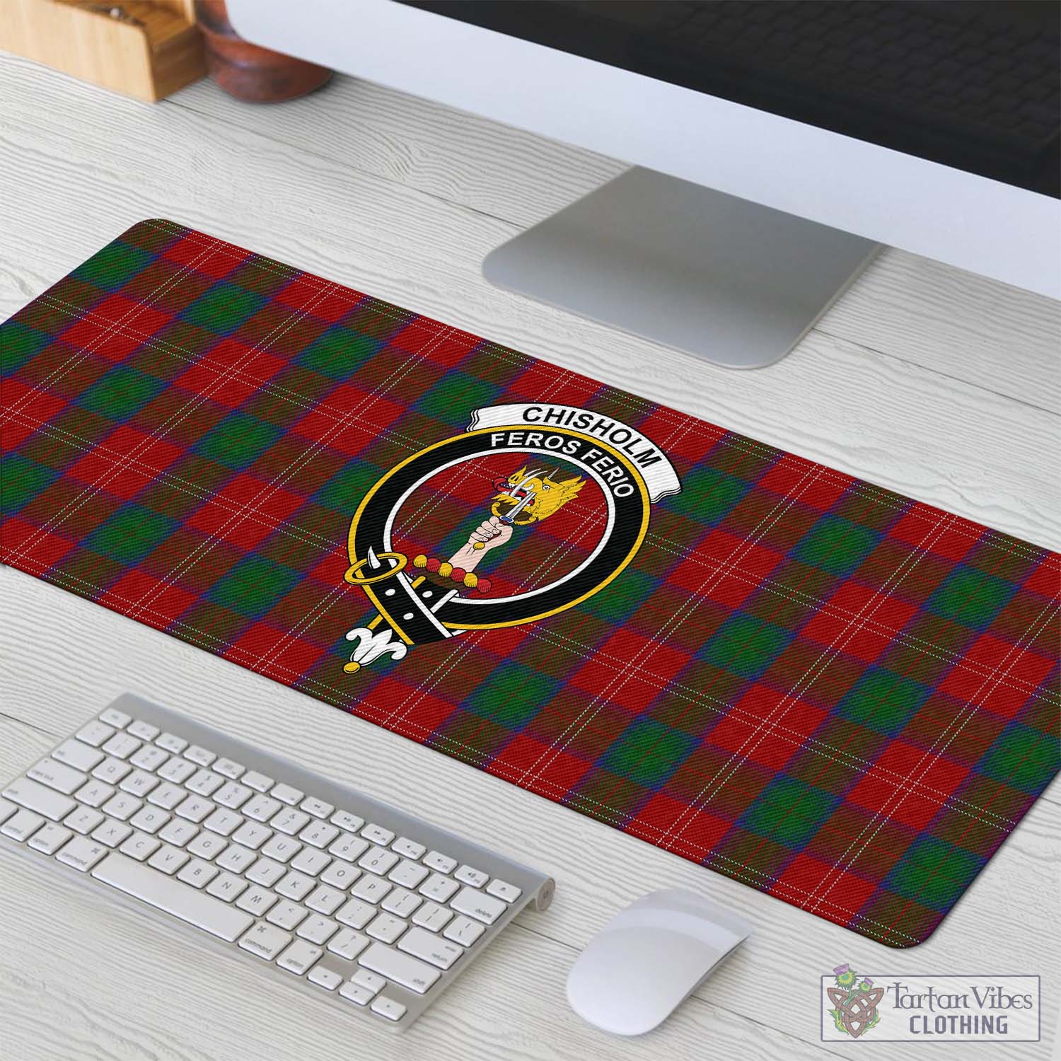 Tartan Vibes Clothing Chisholm Tartan Mouse Pad with Family Crest