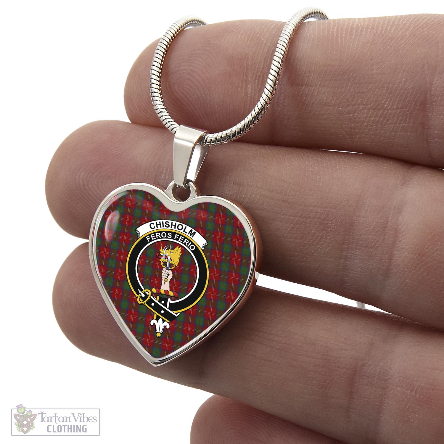 Tartan Vibes Clothing Chisholm Tartan Heart Necklace with Family Crest