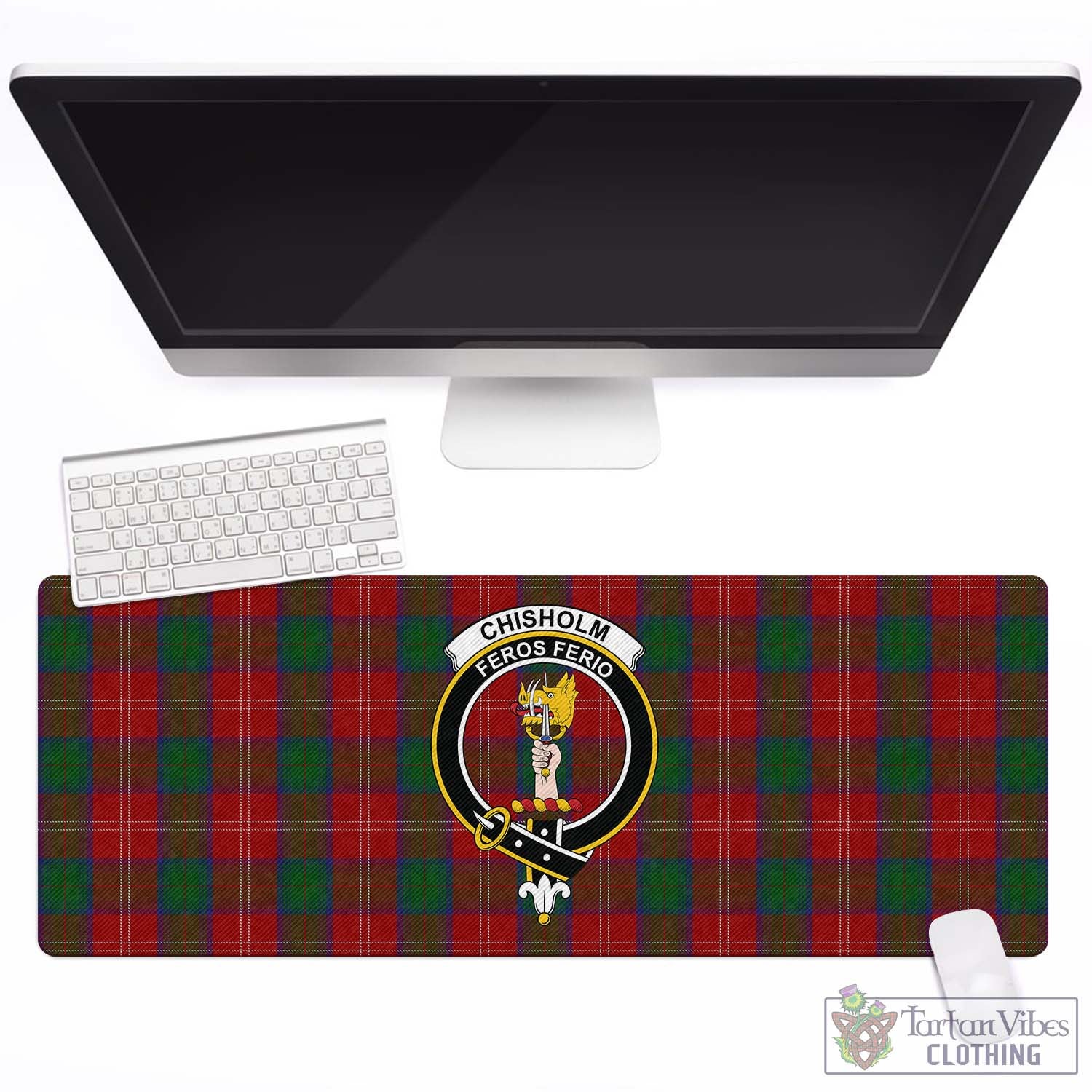 Tartan Vibes Clothing Chisholm Tartan Mouse Pad with Family Crest