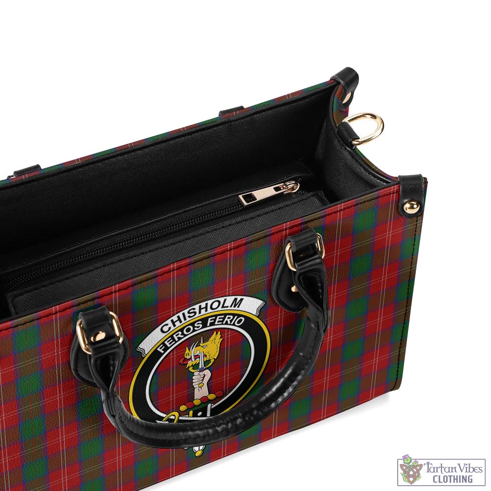 Tartan Vibes Clothing Chisholm Tartan Luxury Leather Handbags with Family Crest