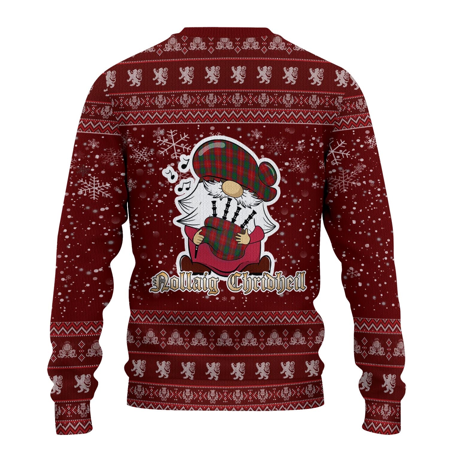 Chisholm Clan Christmas Family Knitted Sweater with Funny Gnome Playing Bagpipes - Tartanvibesclothing