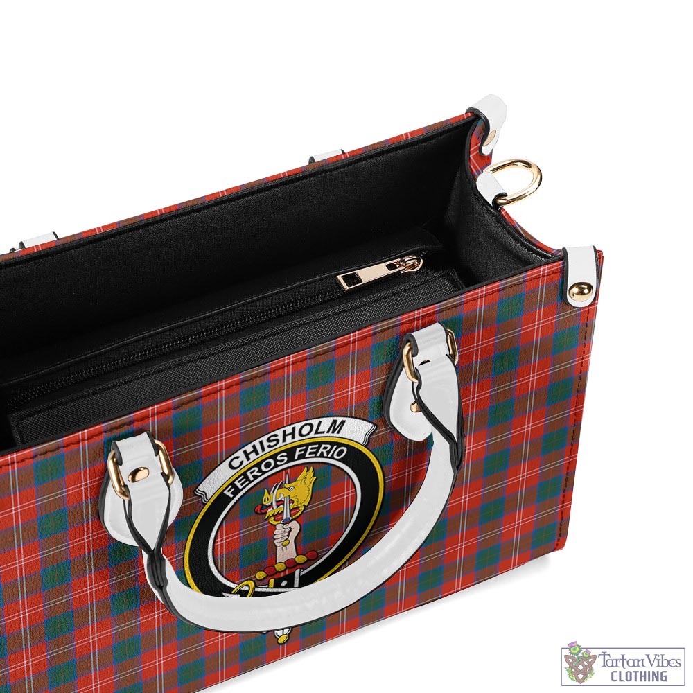 Tartan Vibes Clothing Chisholm Ancient Tartan Luxury Leather Handbags with Family Crest