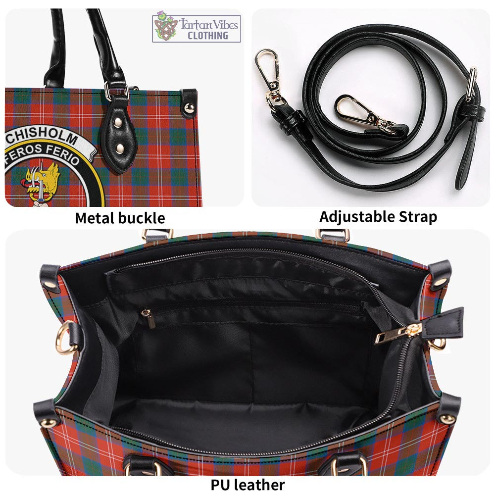 Tartan Vibes Clothing Chisholm Ancient Tartan Luxury Leather Handbags with Family Crest