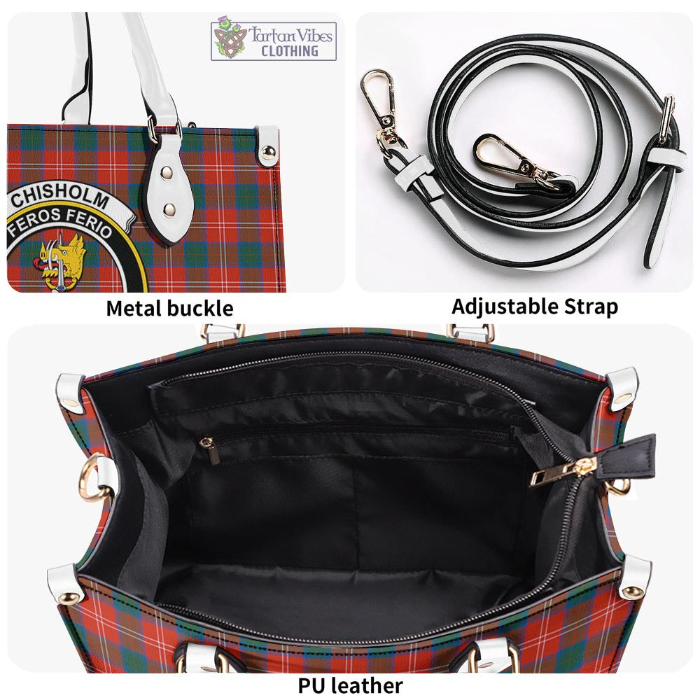 Tartan Vibes Clothing Chisholm Ancient Tartan Luxury Leather Handbags with Family Crest