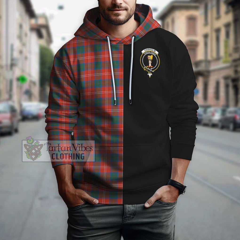 Chisholm Ancient Tartan Hoodie with Family Crest and Half Of Me Style Zip Hoodie - Tartanvibesclothing Shop