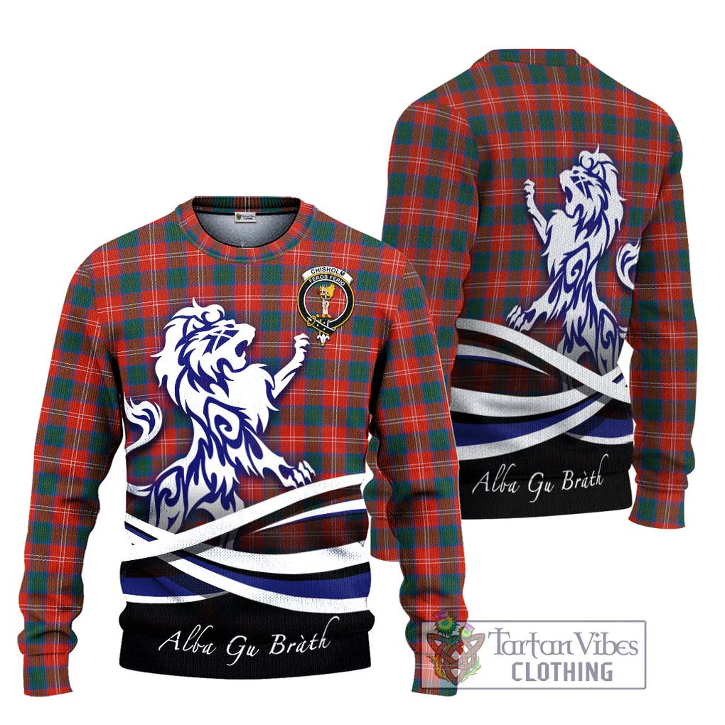 Chisholm Ancient Tartan Knitted Sweater with Alba Gu Brath Regal Lion Emblem Unisex - Tartanvibesclothing Shop