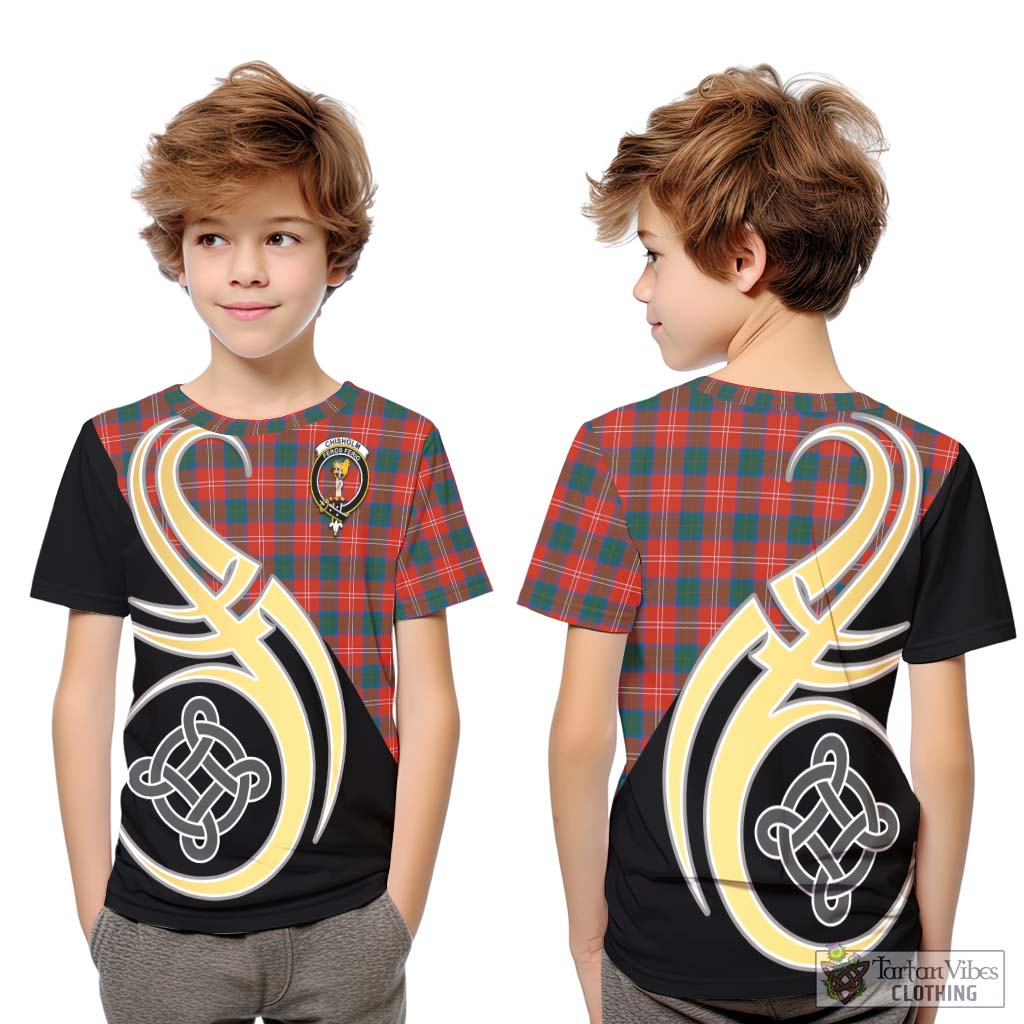 Chisholm Ancient Tartan Kid T-Shirt with Family Crest and Celtic Symbol Style Youth XL Size14 - Tartan Vibes Clothing