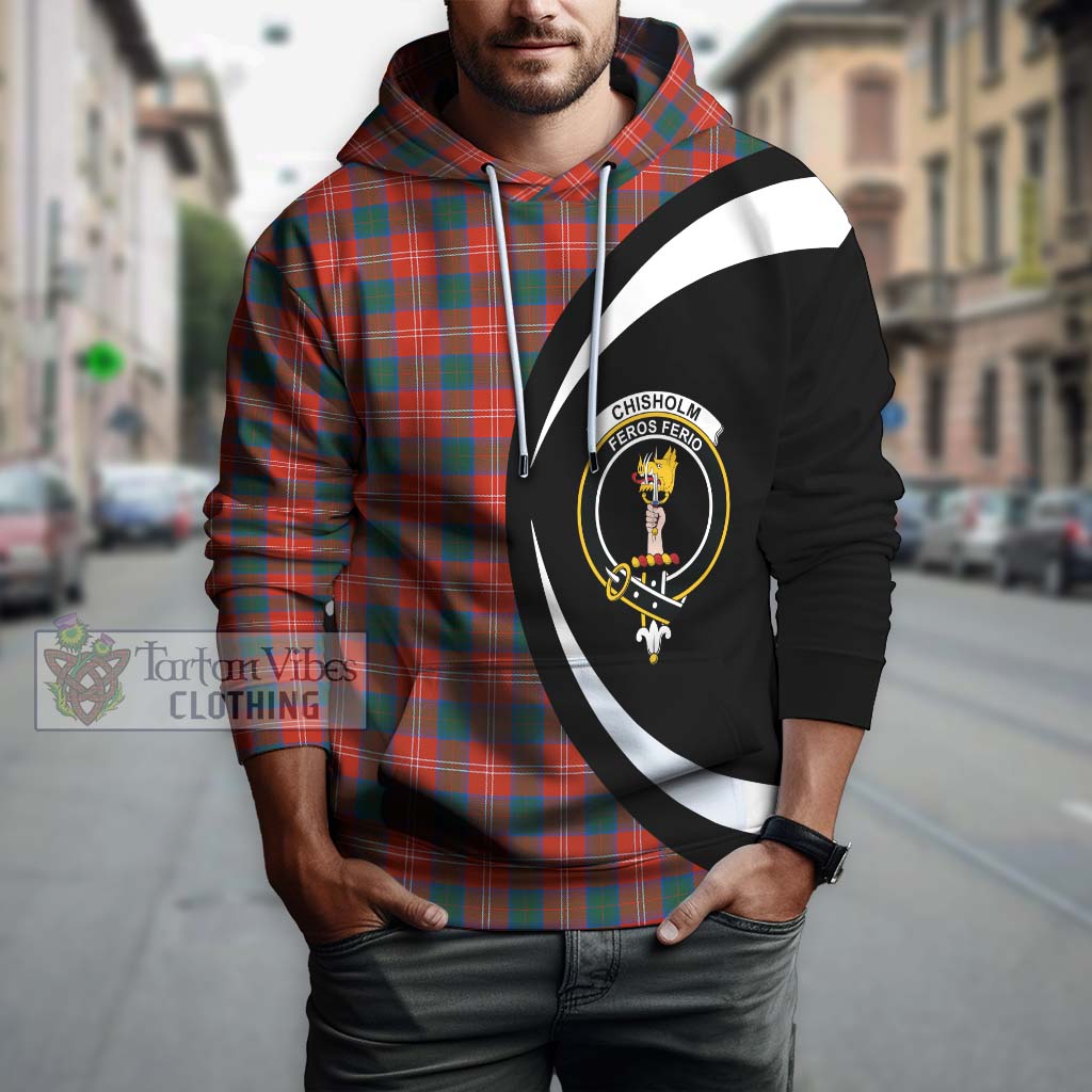 Tartan Vibes Clothing Chisholm Ancient Tartan Hoodie with Family Crest Circle Style