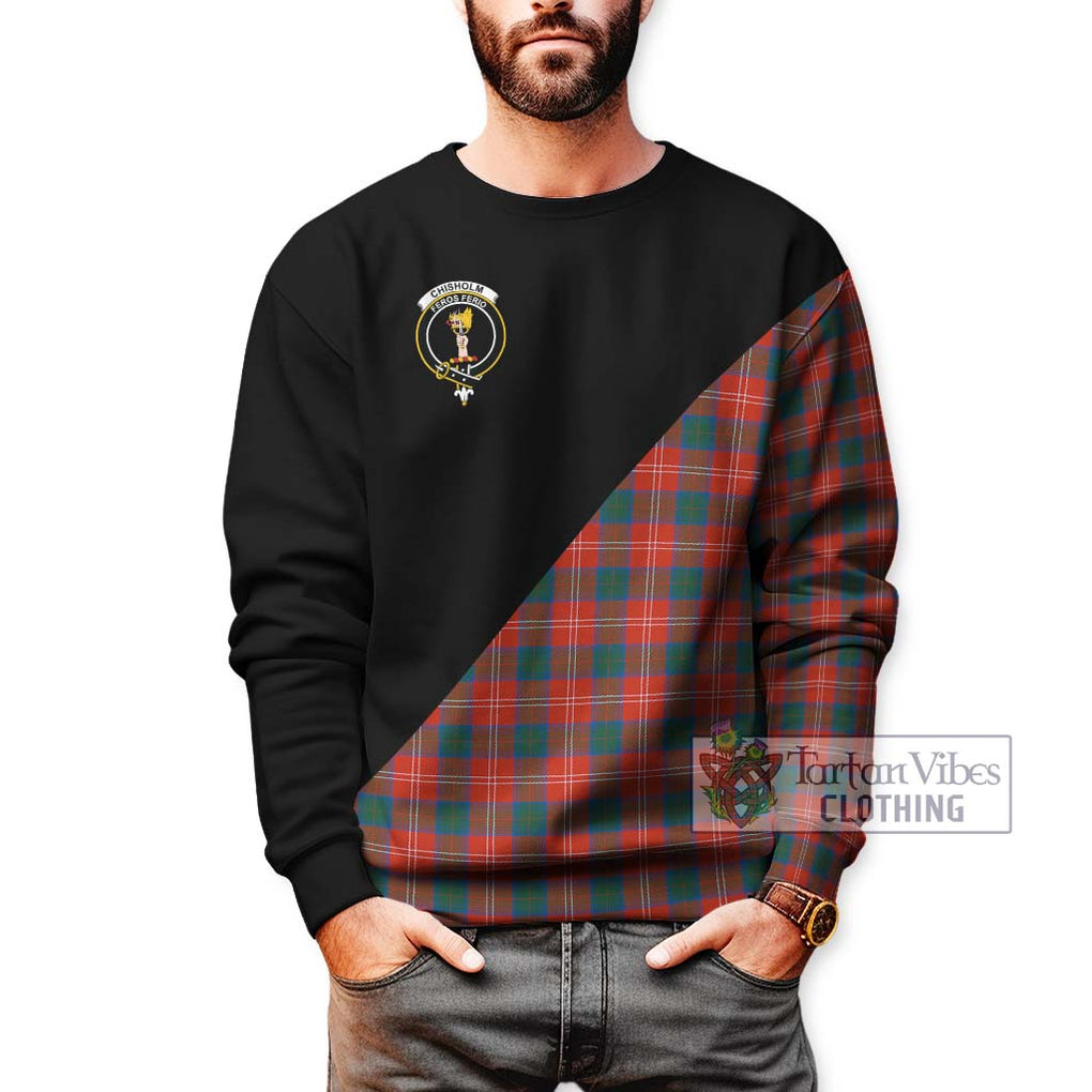 Chisholm Ancient Tartan Sweatshirt with Family Crest and Military Logo Style Unisex - Tartanvibesclothing Shop