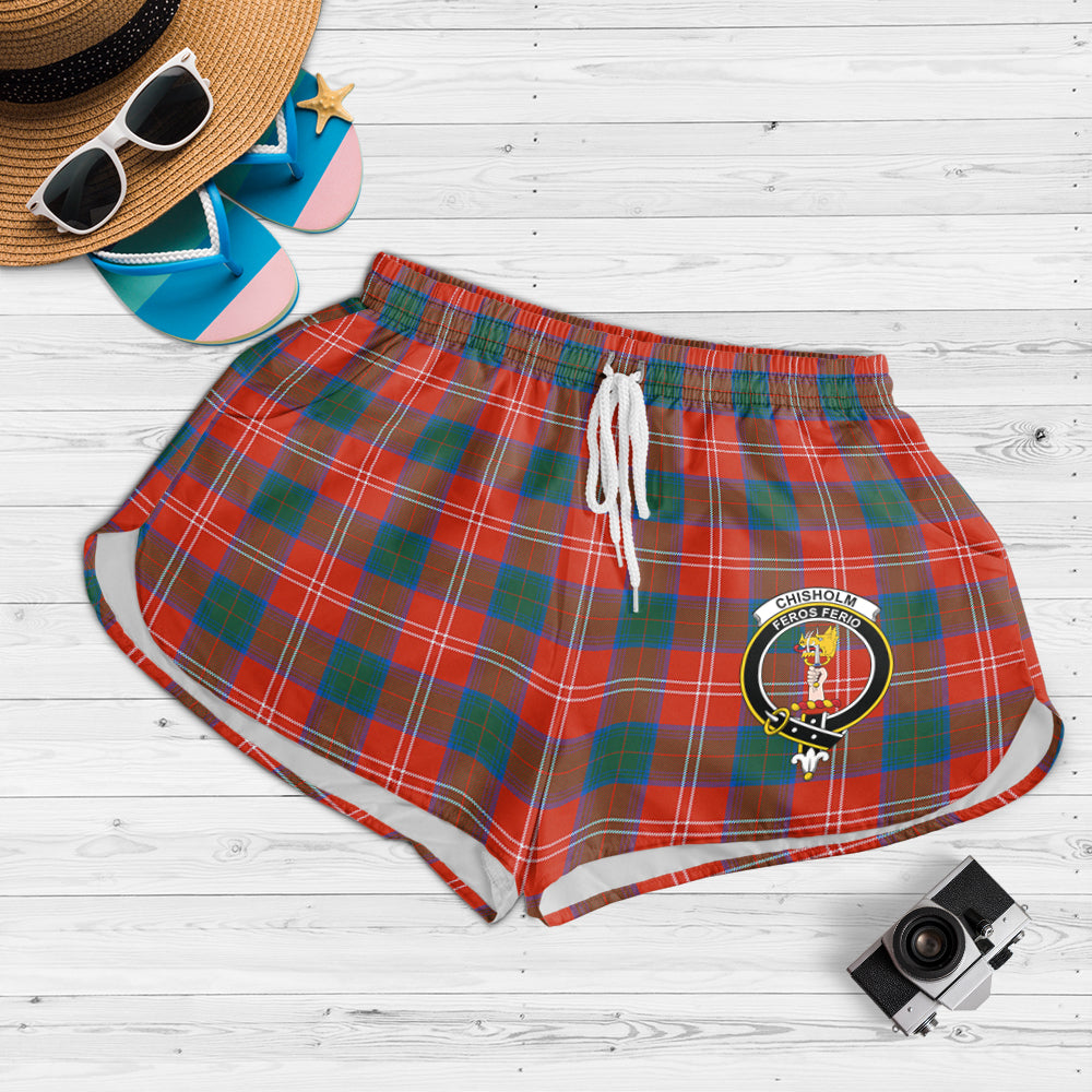 chisholm-ancient-tartan-womens-shorts-with-family-crest