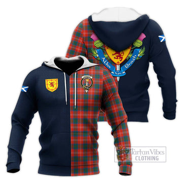 Chisholm Ancient Tartan Knitted Hoodie Alba with Scottish Lion Royal Arm Half Style