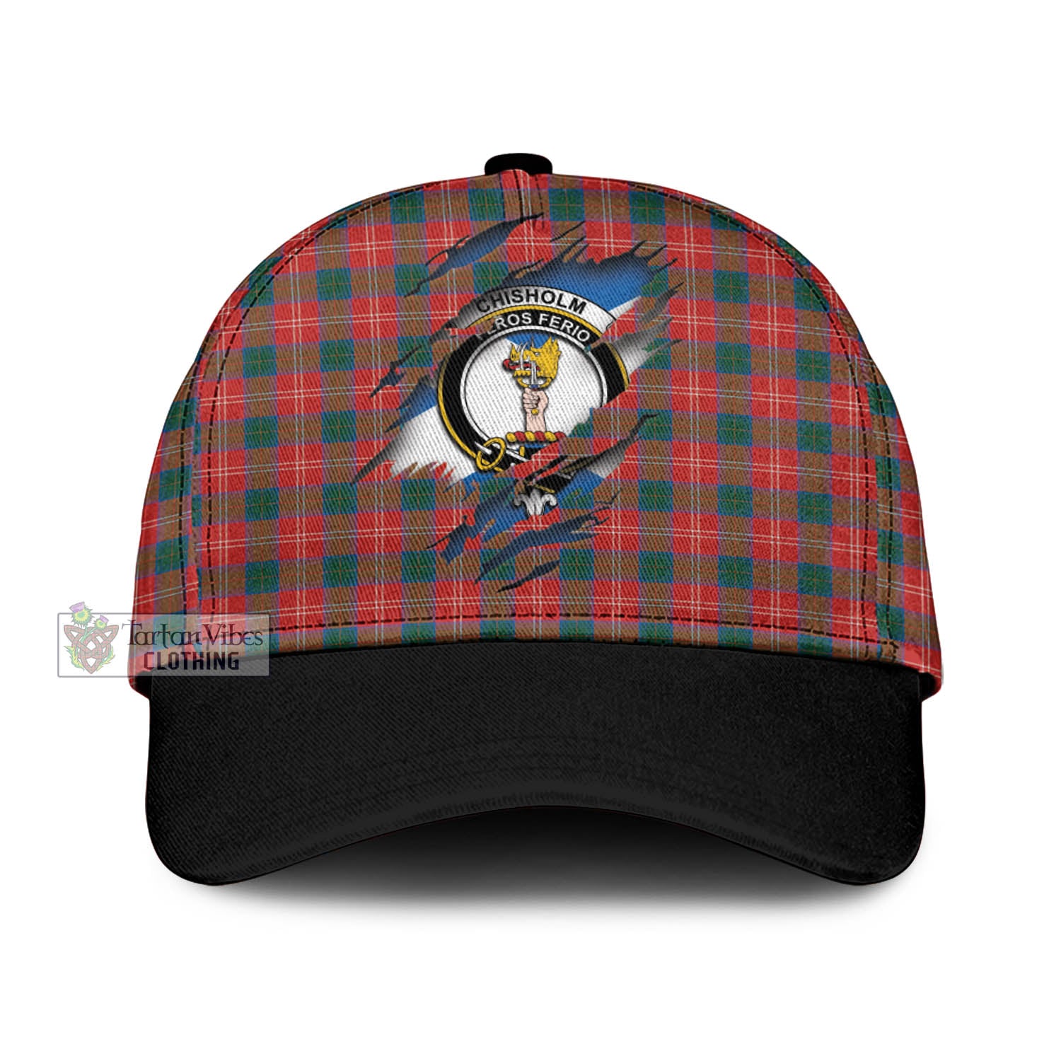 Tartan Vibes Clothing Chisholm Ancient Tartan Classic Cap with Family Crest In Me Style