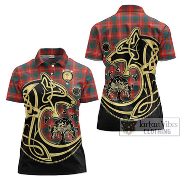 Chisholm Ancient Tartan Women's Polo Shirt with Family Crest Celtic Wolf Style