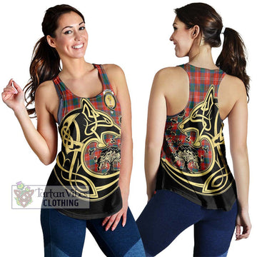 Chisholm Ancient Tartan Women's Racerback Tanks with Family Crest Celtic Wolf Style