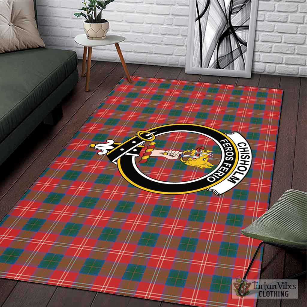 Tartan Vibes Clothing Chisholm Ancient Tartan Area Rug with Family Crest