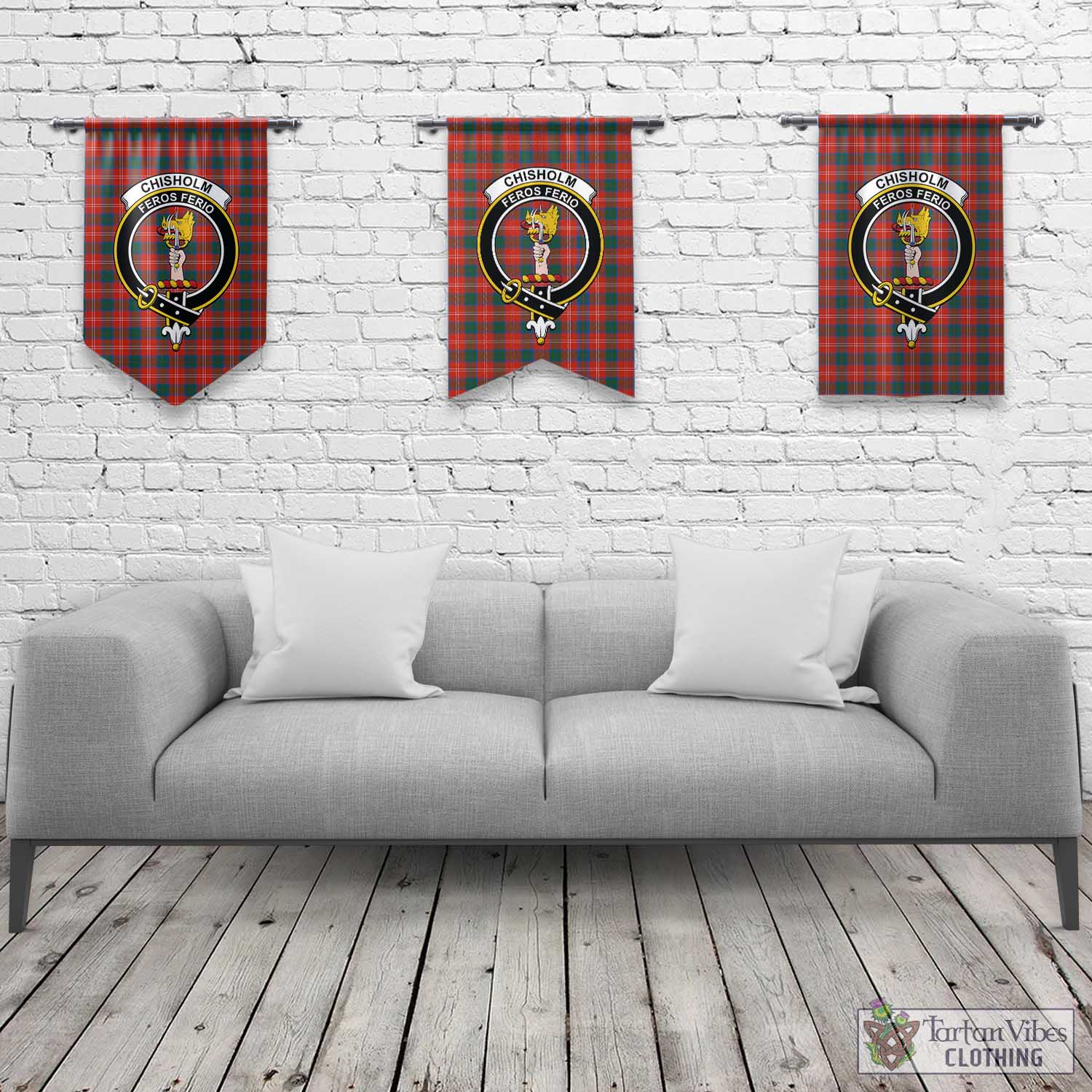 Tartan Vibes Clothing Chisholm Ancient Tartan Gonfalon, Tartan Banner with Family Crest