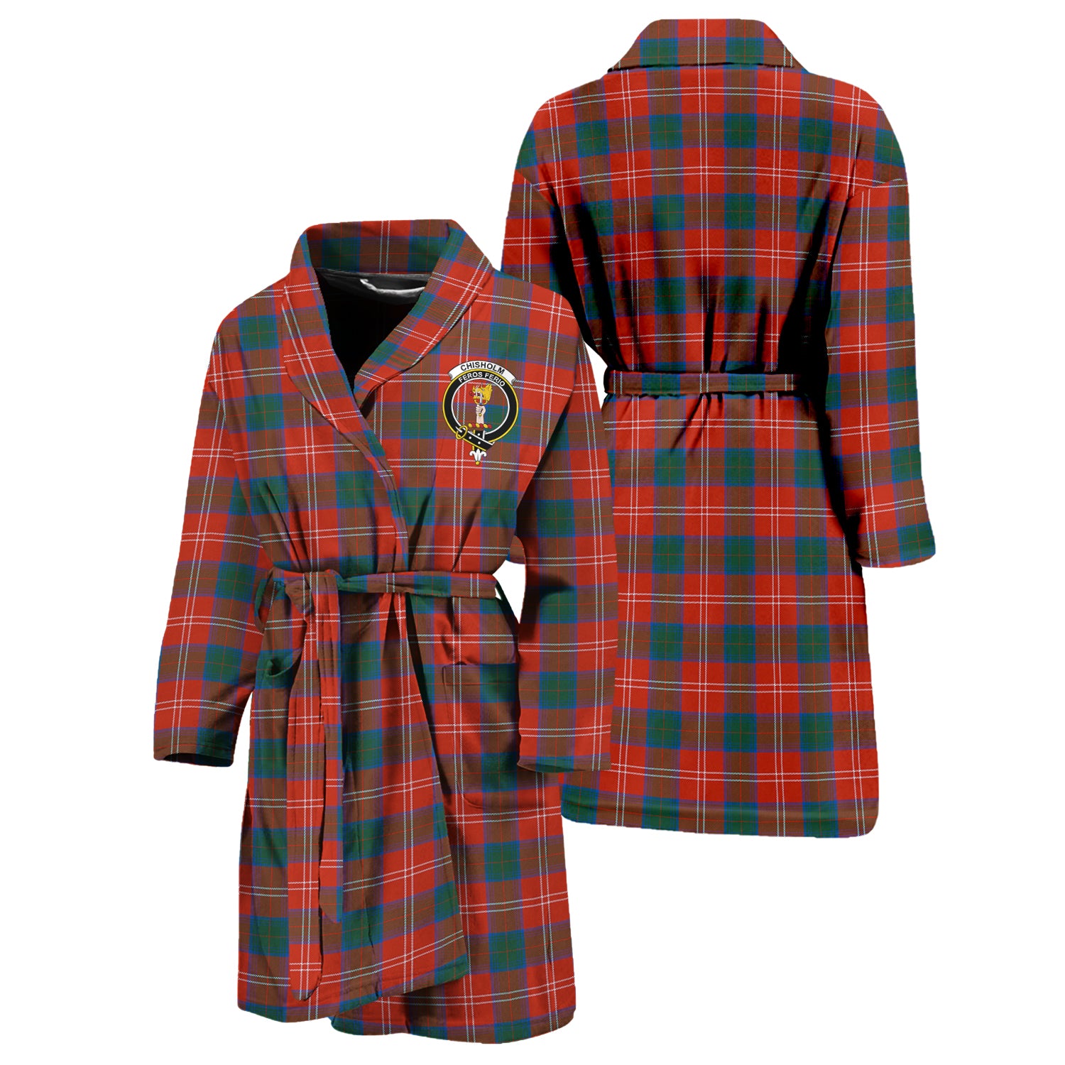 Chisholm Ancient Tartan Bathrobe with Family Crest Unisex S - Tartan Vibes Clothing