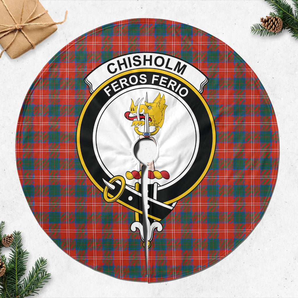 Chisholm Ancient Tartan Christmas Tree Skirt with Family Crest - Tartanvibesclothing