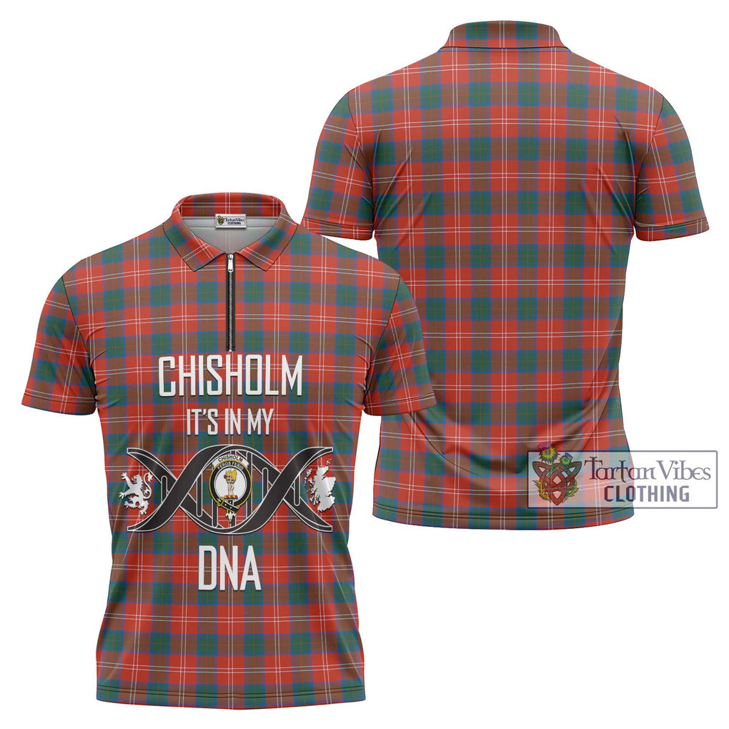 Chisholm Ancient Tartan Zipper Polo Shirt with Family Crest DNA In Me Style Unisex - Tartanvibesclothing Shop