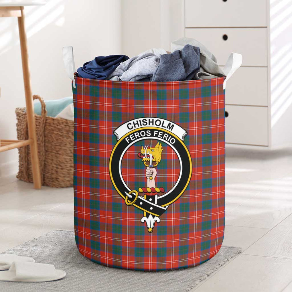 Chisholm Ancient Tartan Laundry Basket with Family Crest One Size - Tartanvibesclothing Shop