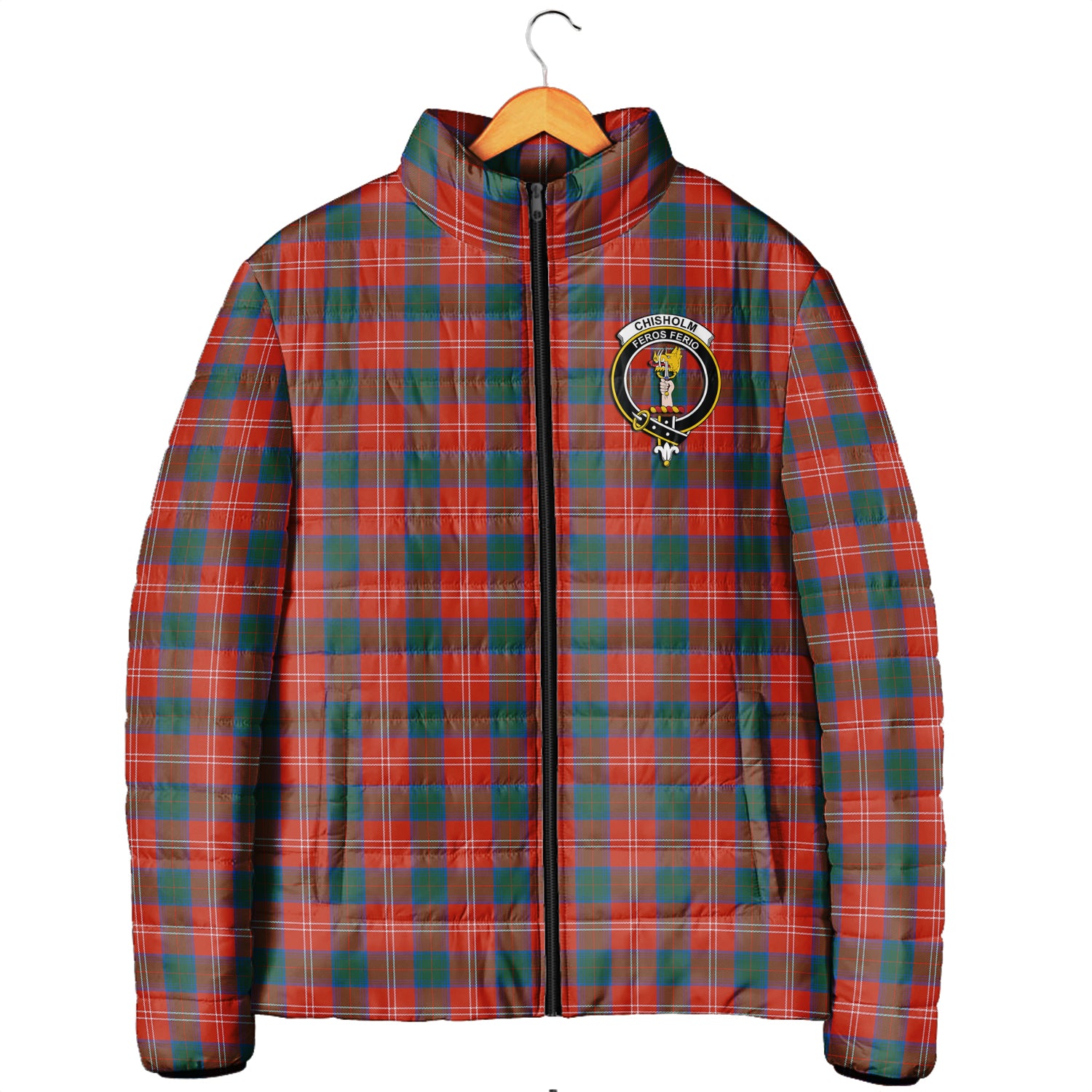 Chisholm Ancient Tartan Padded Jacket with Family Crest Men's Padded Jacket - Tartan Vibes Clothing