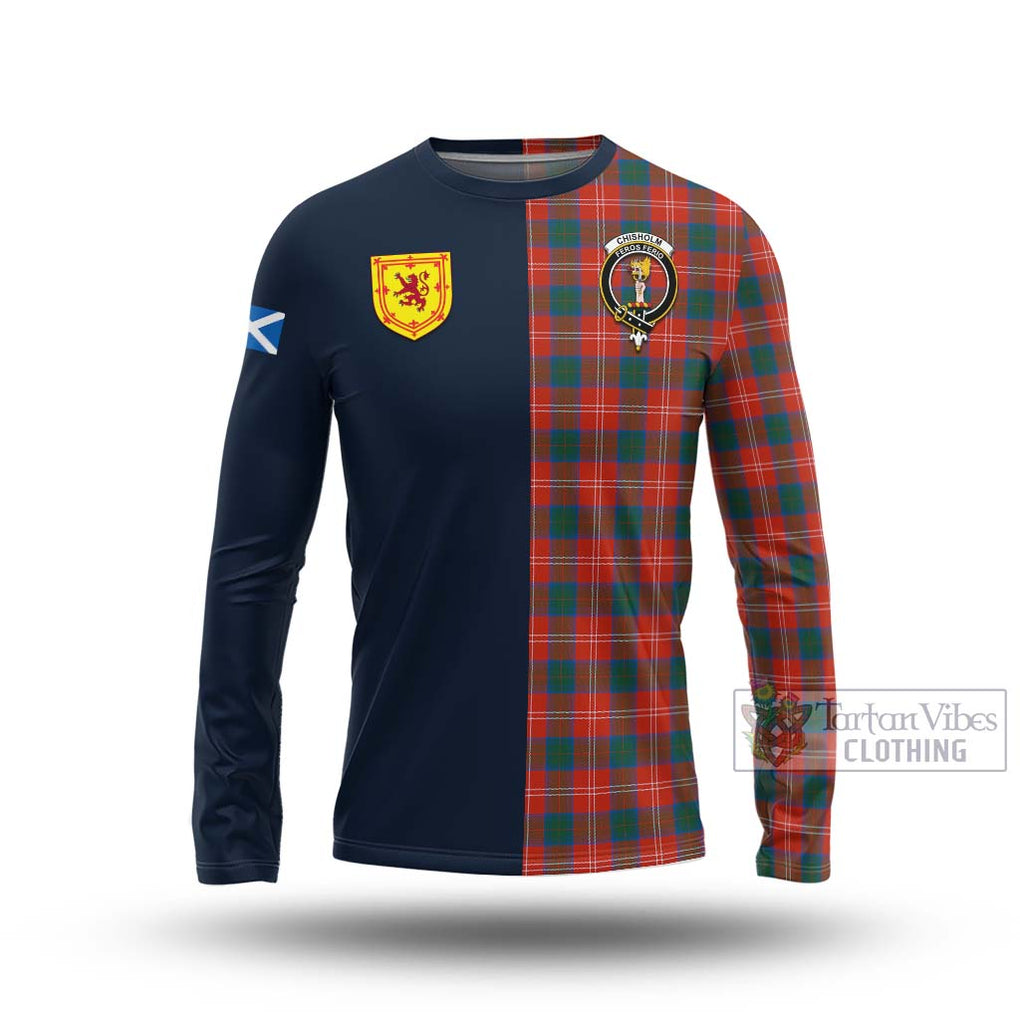 Tartan Vibes Clothing Chisholm Ancient Tartan Long Sleeve T-Shirt with Scottish Lion Royal Arm Half Style