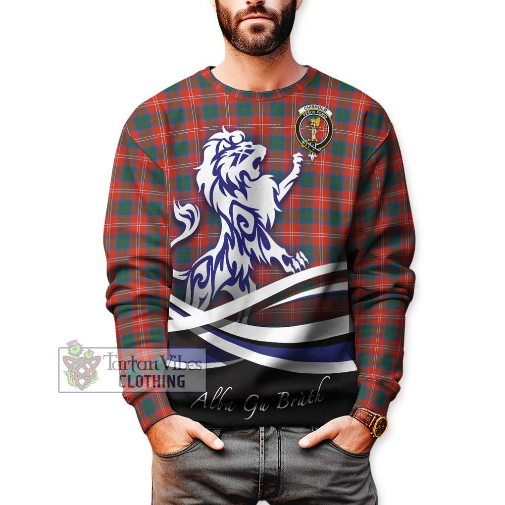 Chisholm Ancient Tartan Sweatshirt with Alba Gu Brath Regal Lion Emblem Unisex - Tartanvibesclothing Shop