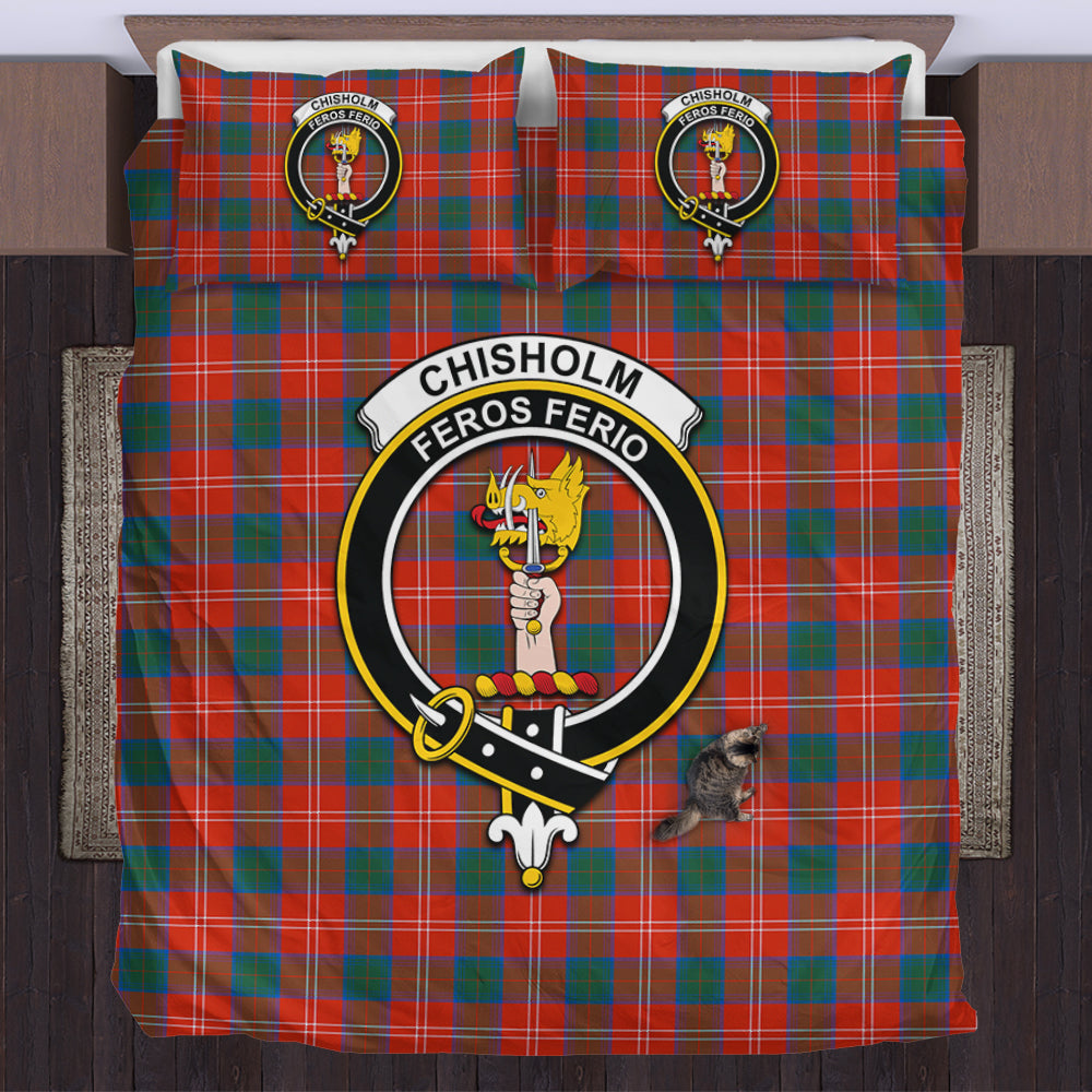 Chisholm Ancient Tartan Bedding Set with Family Crest US Bedding Set - Tartan Vibes Clothing