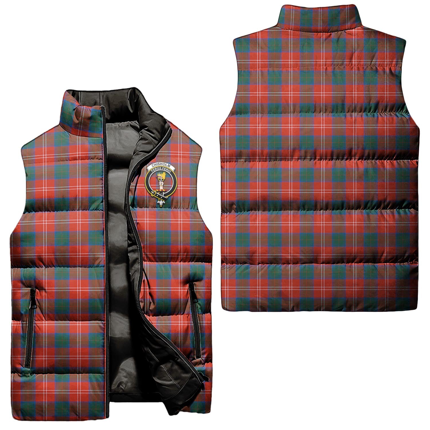 Chisholm Ancient Tartan Sleeveless Puffer Jacket with Family Crest Unisex - Tartanvibesclothing