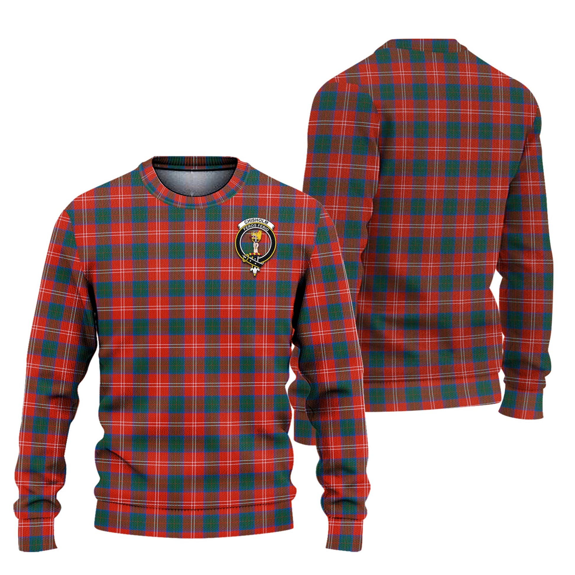 Chisholm Ancient Tartan Knitted Sweater with Family Crest Unisex - Tartanvibesclothing