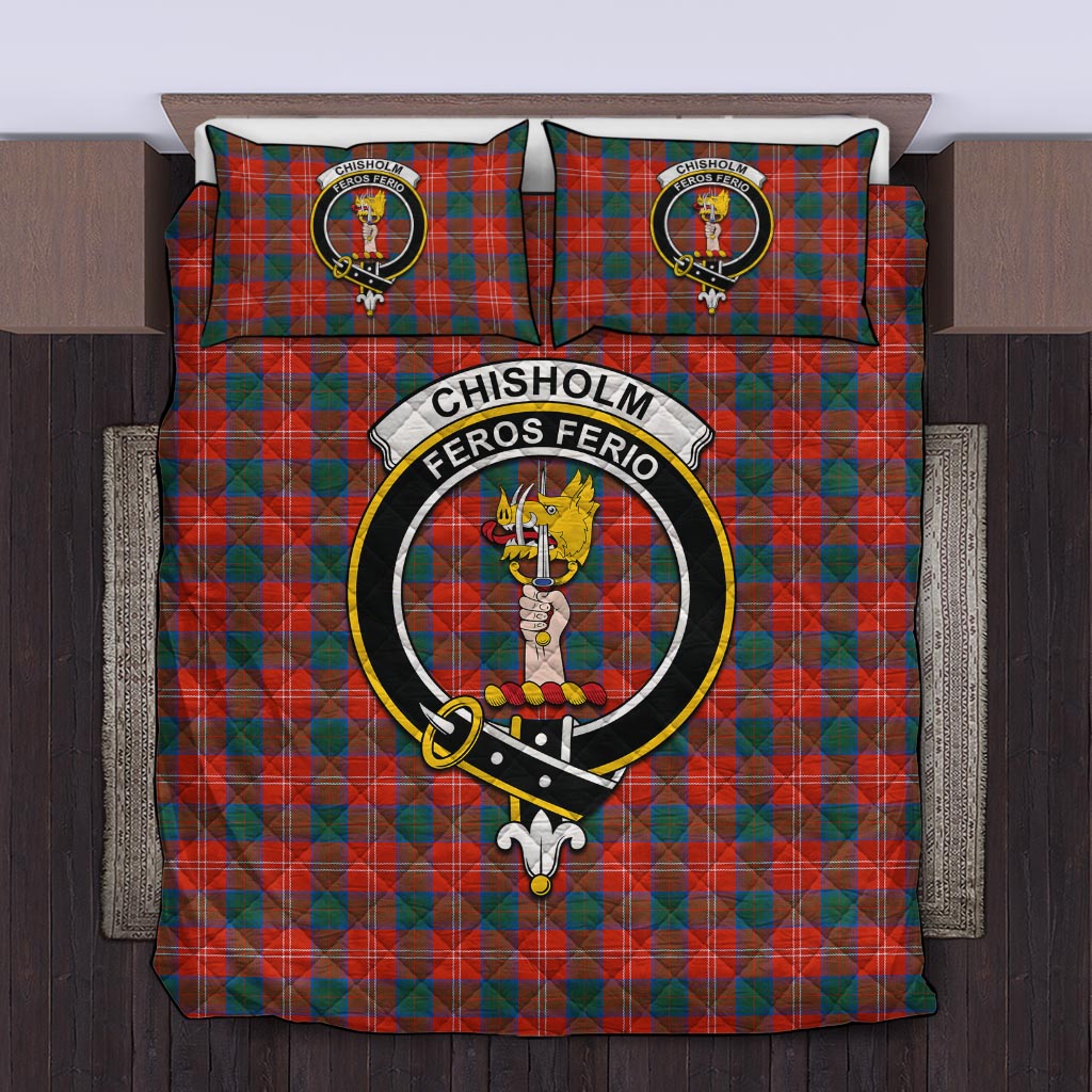 Chisholm Ancient Tartan Quilt Bed Set with Family Crest Twin - Tartan Vibes Clothing