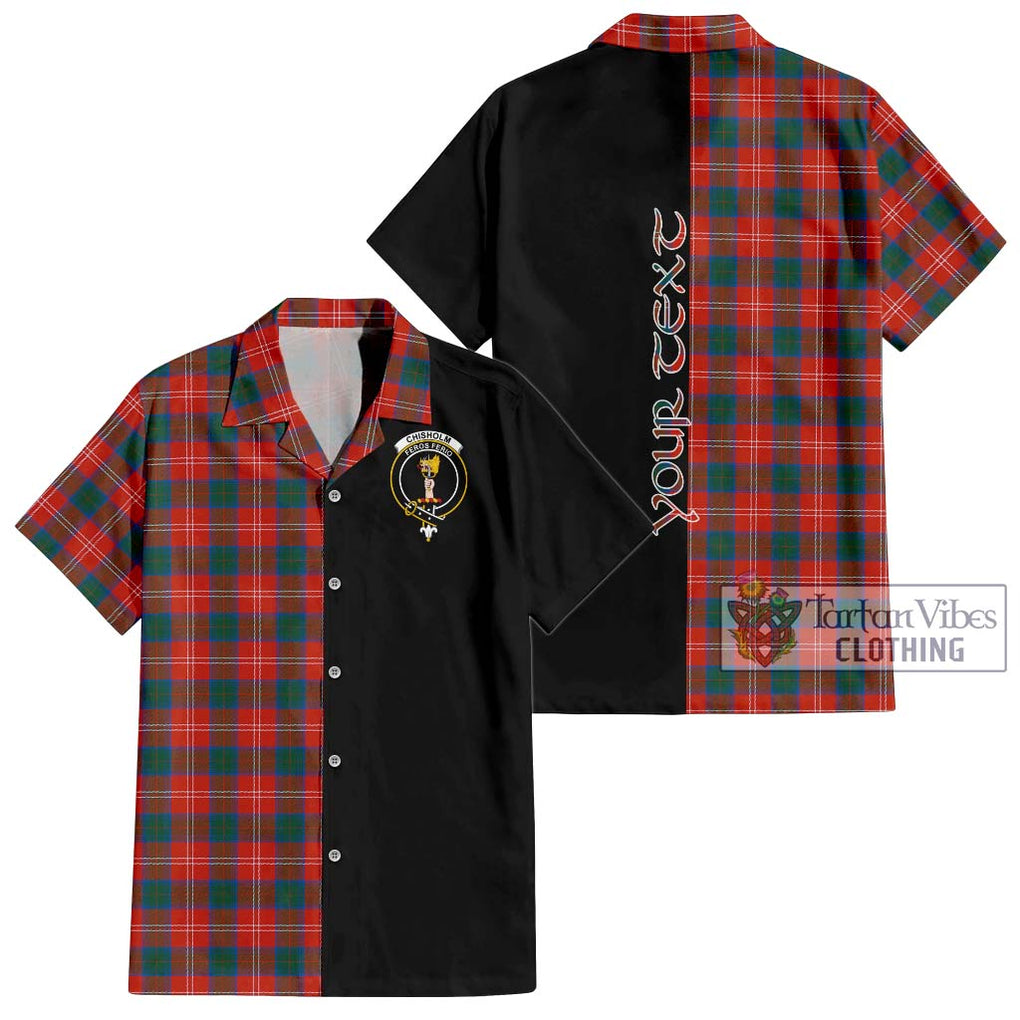 Chisholm Ancient Tartan Short Sleeve Button Shirt with Family Crest and Half Of Me Style Kid - Tartanvibesclothing Shop