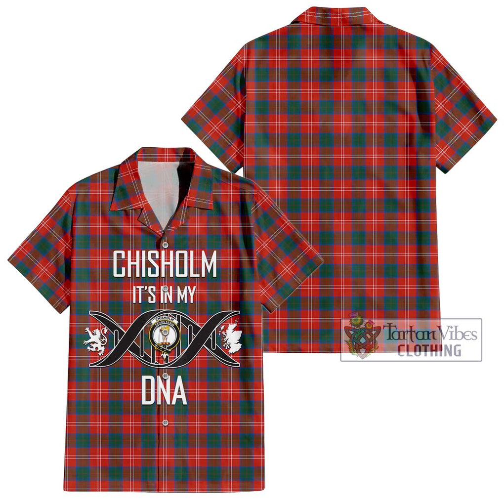 Chisholm Ancient Tartan Short Sleeve Button Shirt with Family Crest DNA In Me Style Kid - Tartanvibesclothing Shop