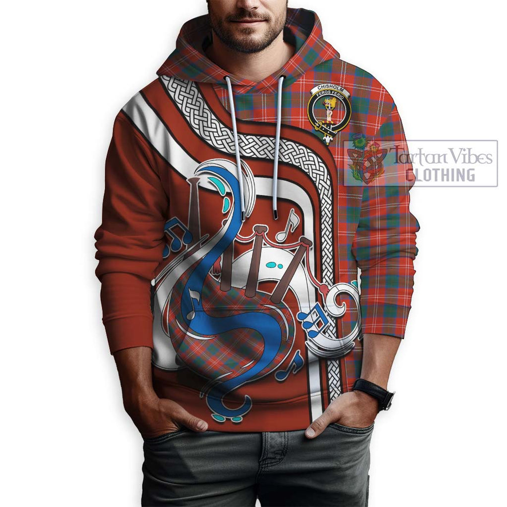 Chisholm Ancient Tartan Hoodie with Epic Bagpipe Style Zip Hoodie - Tartanvibesclothing Shop