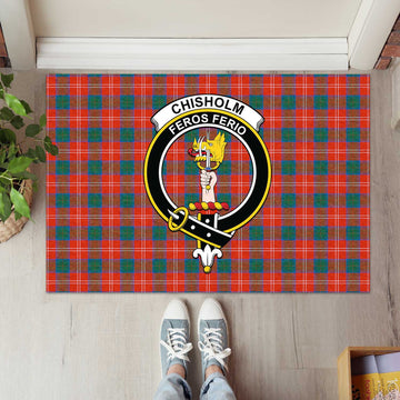 Chisholm Ancient Tartan Door Mat with Family Crest