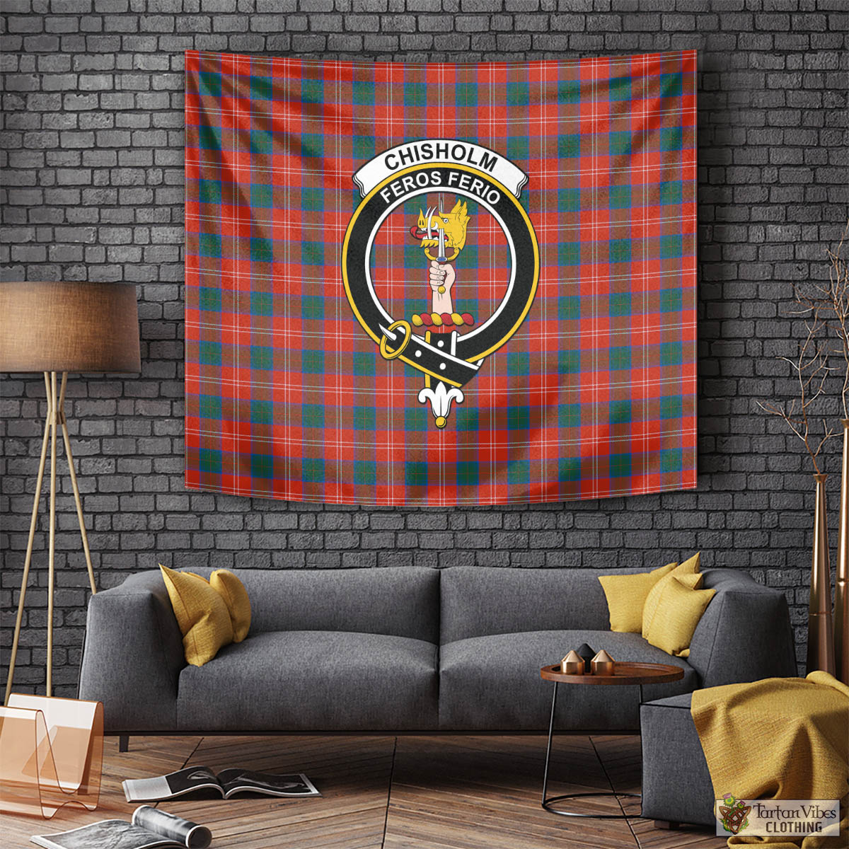 Tartan Vibes Clothing Chisholm Ancient Tartan Tapestry Wall Hanging and Home Decor for Room with Family Crest