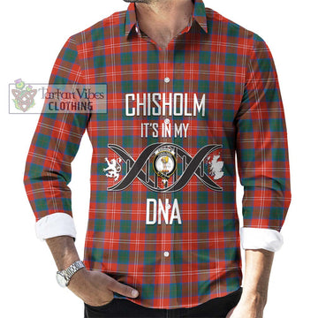 Chisholm Ancient Tartan Long Sleeve Button Shirt with Family Crest DNA In Me Style