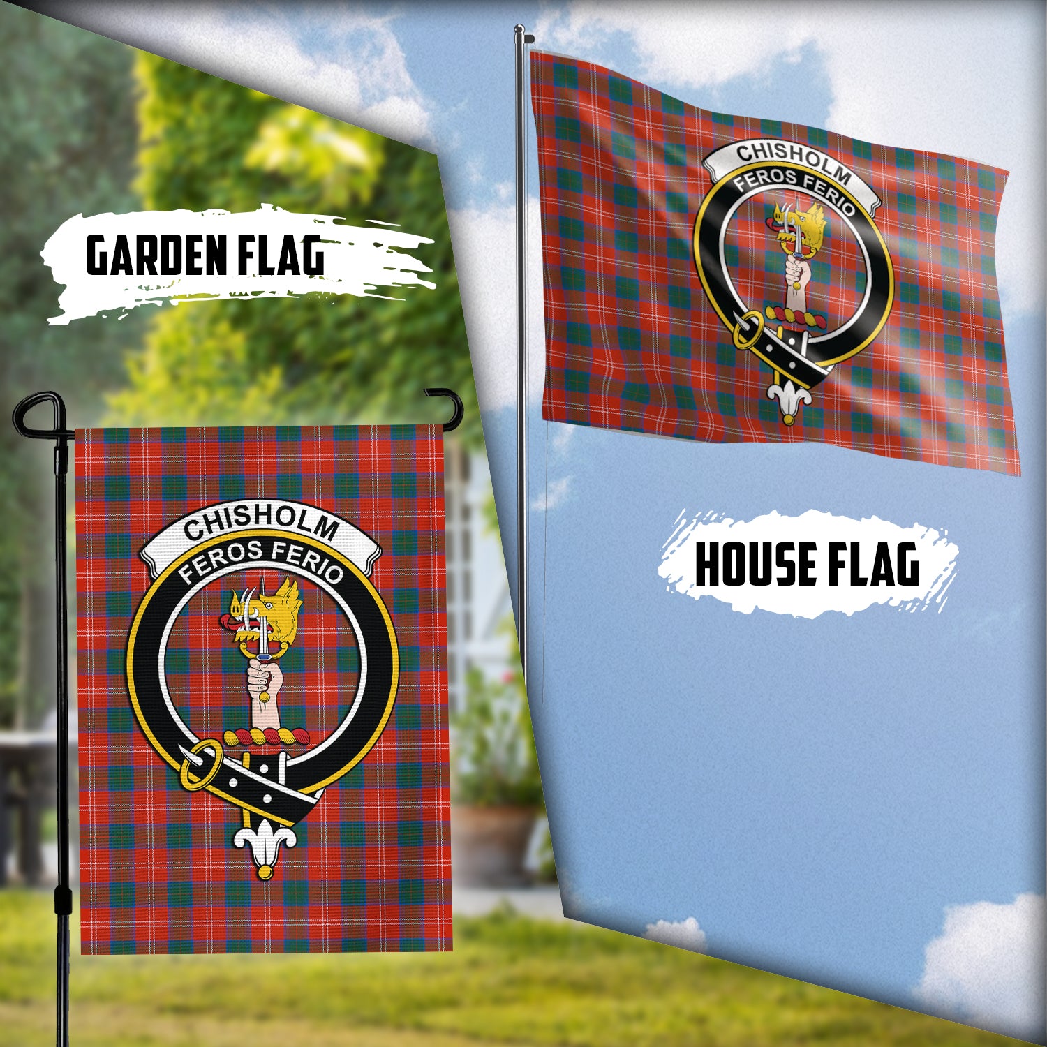 Chisholm Ancient Tartan Flag with Family Crest Garden Flag (Vertical) - Tartan Vibes Clothing