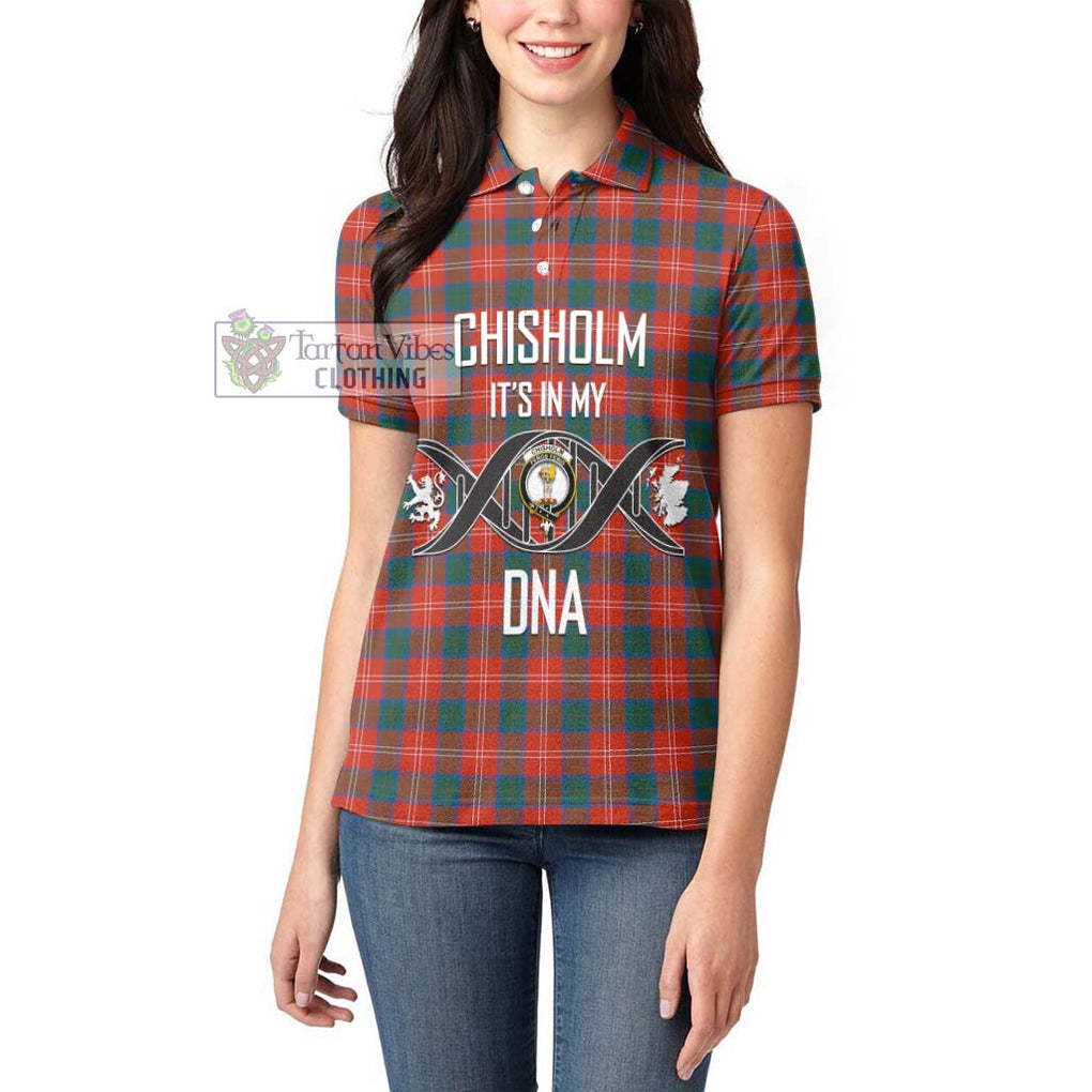 Chisholm Ancient Tartan Women's Polo Shirt with Family Crest DNA In Me Style Women - Tartanvibesclothing Shop