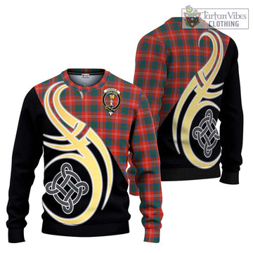 Chisholm Ancient Tartan Ugly Sweater with Family Crest and Celtic Symbol Style