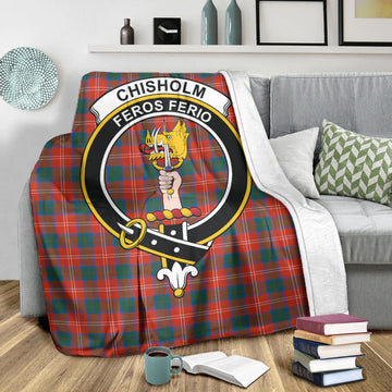 Chisholm Ancient Tartan Blanket with Family Crest