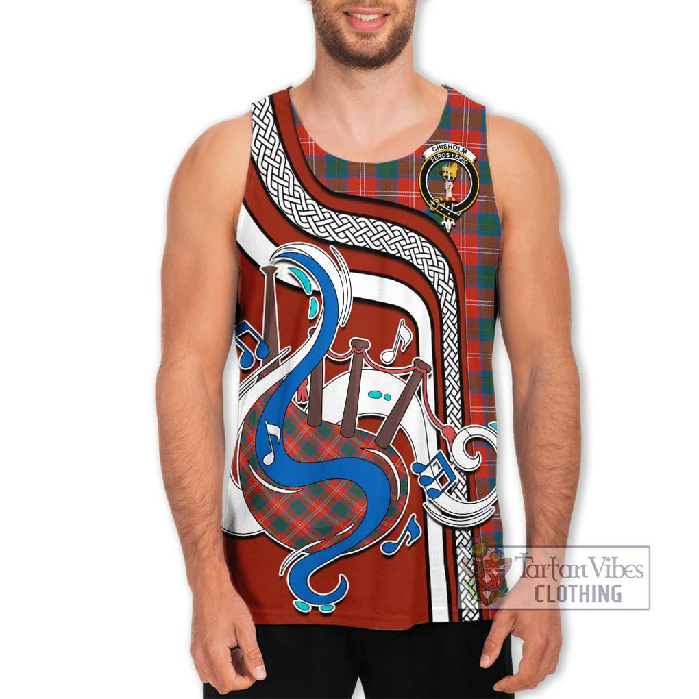 Chisholm Ancient Tartan Men's Tank Top with Epic Bagpipe Style Men - Tartanvibesclothing Shop