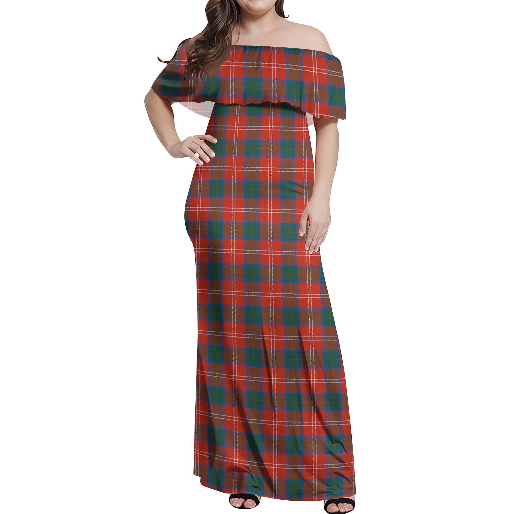 Chisholm Ancient Tartan Off Shoulder Long Dress Women's Dress - Tartanvibesclothing