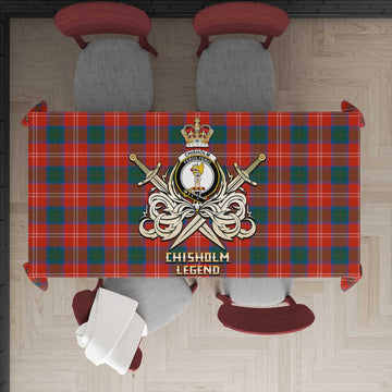 Chisholm Ancient Tartan Tablecloth with Clan Crest and the Golden Sword of Courageous Legacy