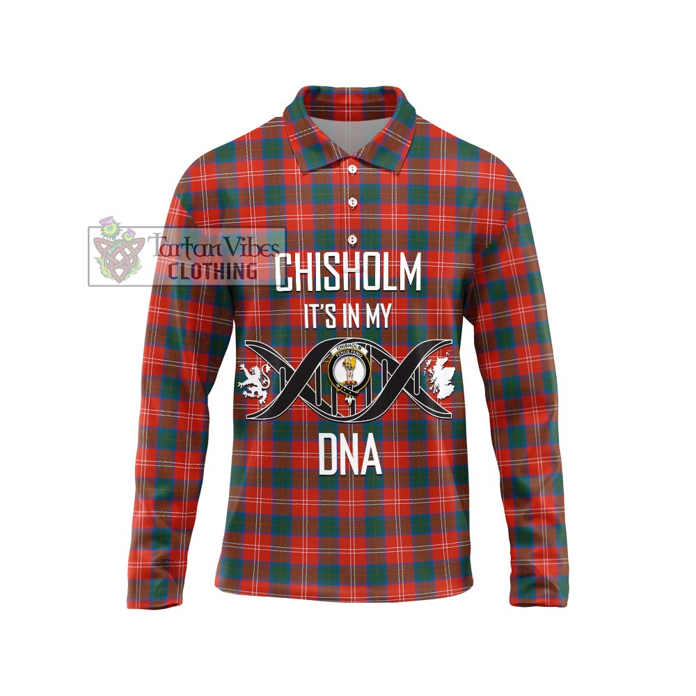 Chisholm Ancient Tartan Long Sleeve Polo Shirt with Family Crest DNA In Me Style Unisex - Tartanvibesclothing Shop