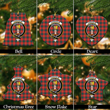 Chisholm Ancient Tartan Christmas Ceramic Ornaments with Family Crest