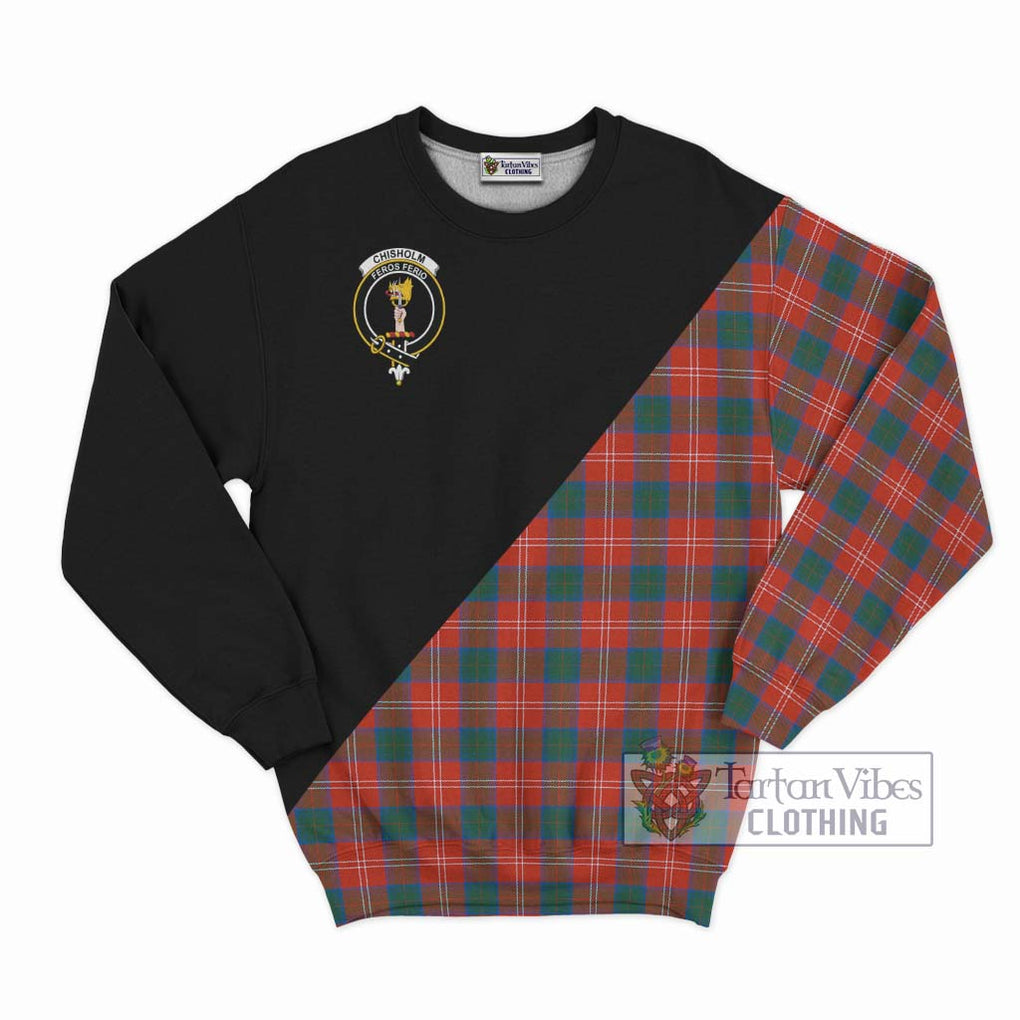 Chisholm Ancient Tartan Sweatshirt with Family Crest and Military Logo Style - Tartanvibesclothing Shop